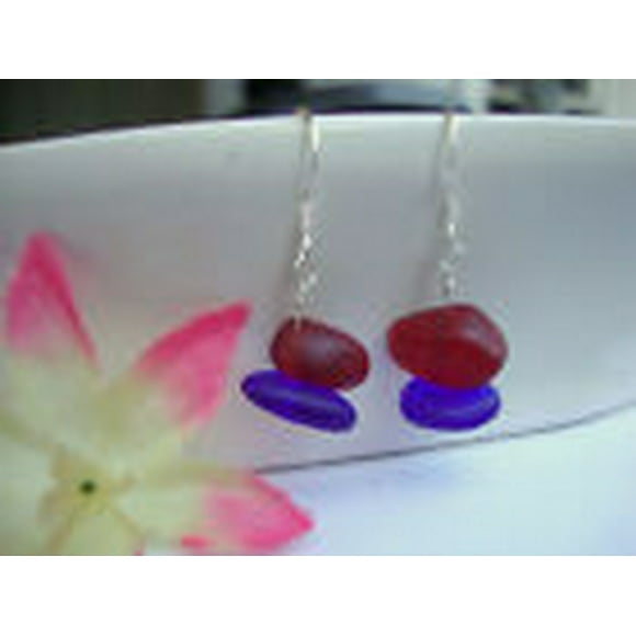 SEA GLASS Frosted Cobalt Caribbean Blue Gold Dangle Earrings Beach USA HANDMADE SEA GLASS Frosted Cobalt Caribbean Blue Gold Dangle Earrings Beach USA HANDMADE